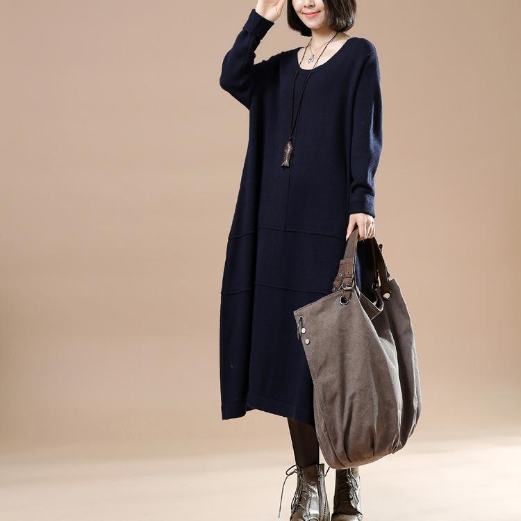 Blue baggy knit maxi dresses plus size spring sweaters - Omychic