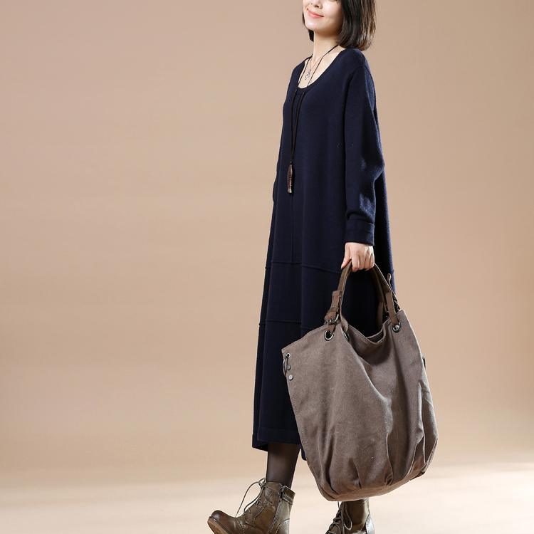Blue baggy knit maxi dresses plus size spring sweaters - Omychic