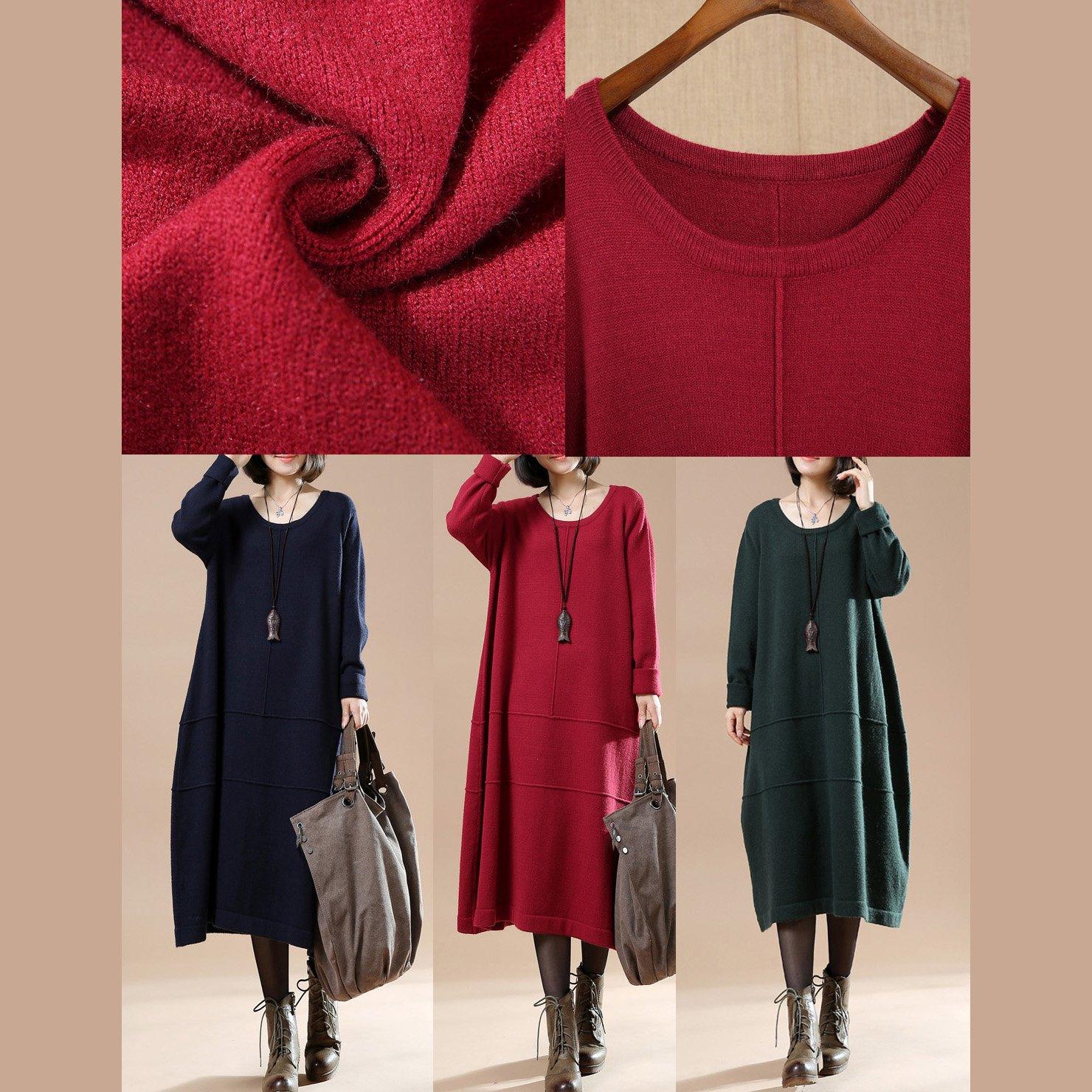Blue baggy knit maxi dresses plus size spring sweaters - Omychic