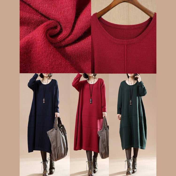 Blue baggy knit maxi dresses plus size spring sweaters - Omychic