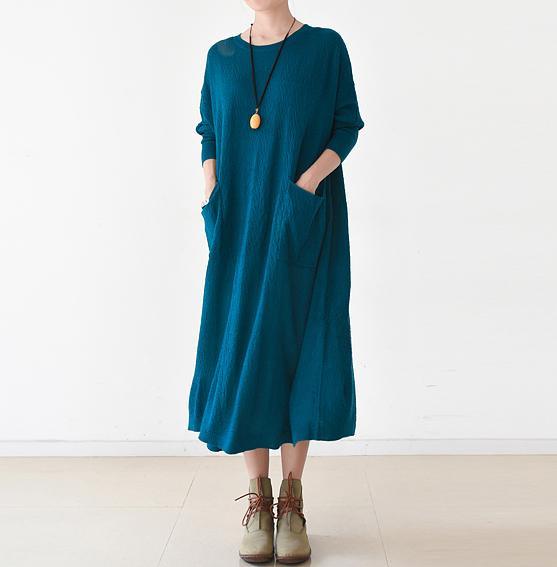 Blue caftans plus size spring knit dresses long causal clothing - Omychic