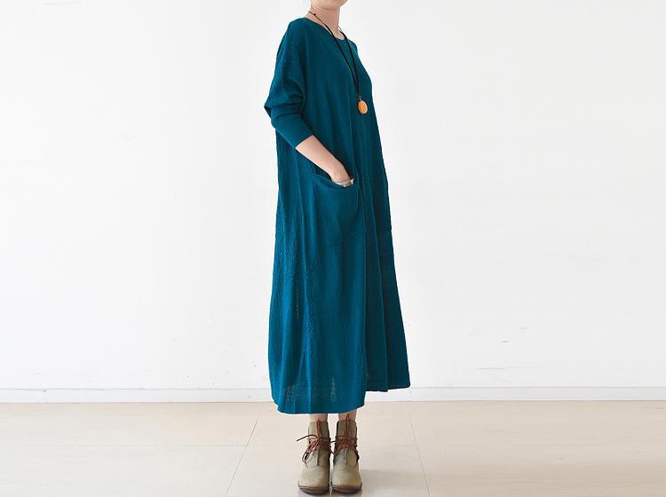 Blue caftans plus size spring knit dresses long causal clothing - Omychic