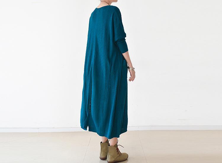 Blue caftans plus size spring knit dresses long causal clothing - Omychic
