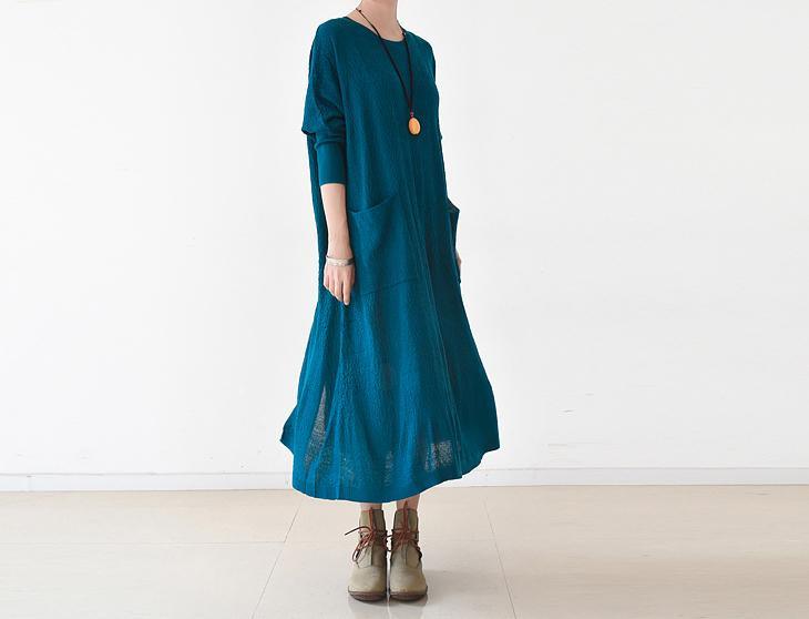 Blue caftans plus size spring knit dresses long causal clothing - Omychic