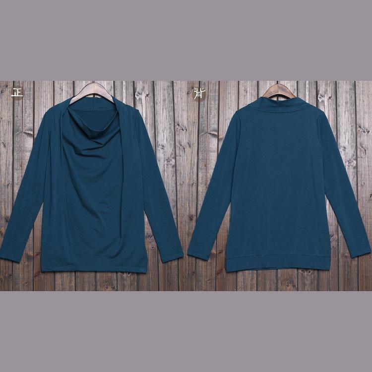 Blue cotton piles collar long sleeve sweaters - Omychic