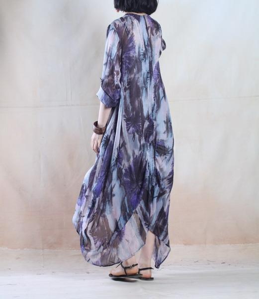 purple elegant floral maxi sundress long summer dress oversize holiday dress gown - Omychic