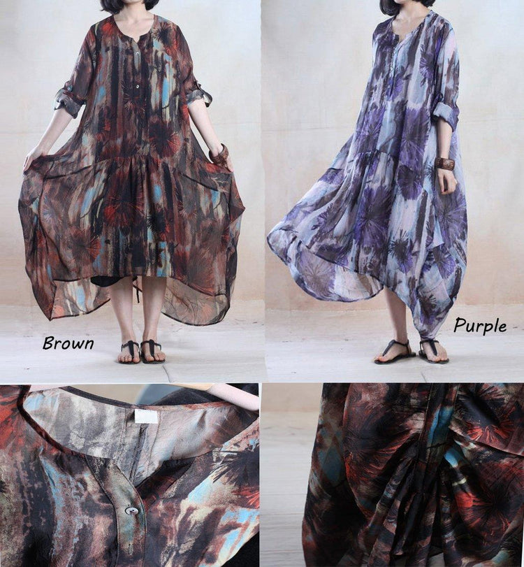 purple elegant floral maxi sundress long summer dress oversize holiday dress gown - Omychic