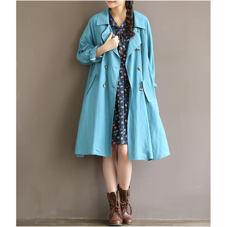 Blue floral fit flare dress oversize shirt dresses spring cotton casual dresses - Omychic