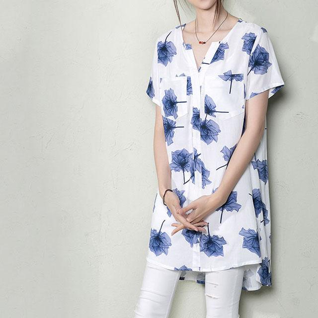 Blue floral plus size shirt dress summer maternity dress New design - Omychic