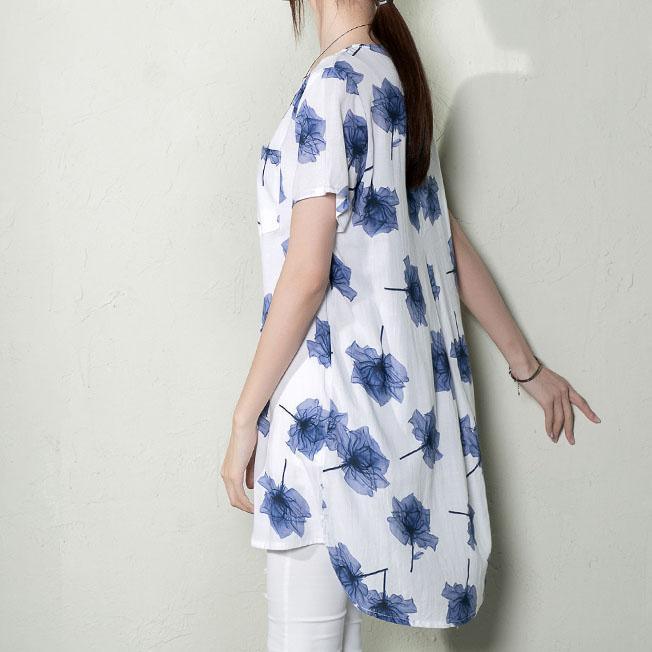Blue floral plus size shirt dress summer maternity dress New design - Omychic