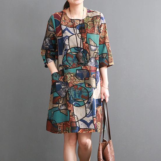 Blue floral shift dresses summer cotton dress causal style - Omychic