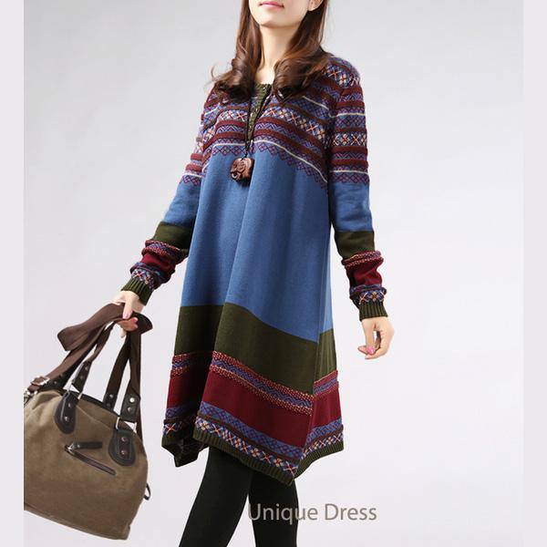 Blue holiday oversize women sweater dress - Omychic
