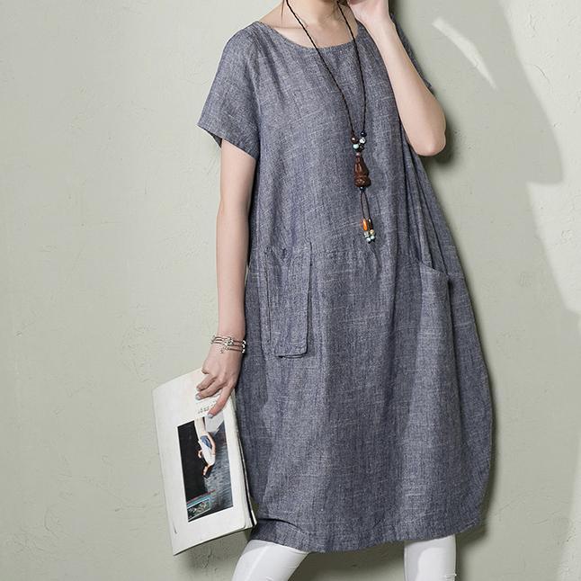 Blue Linen Shift Dress Summer Maxi Dresses Plus Size Linen Clothing ( Limited Stock) - Omychic