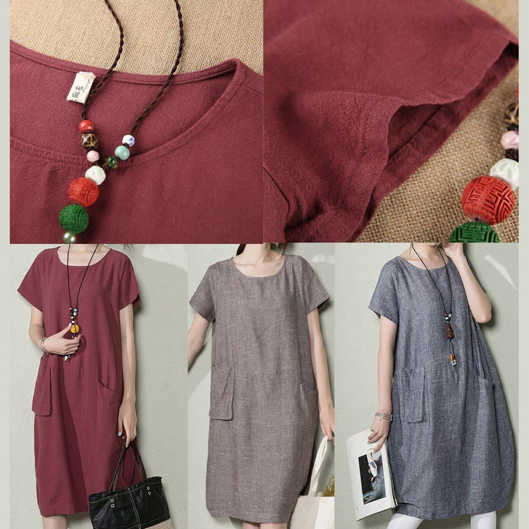 Blue Linen Shift Dress Summer Maxi Dresses Plus Size Linen Clothing ( Limited Stock) - Omychic