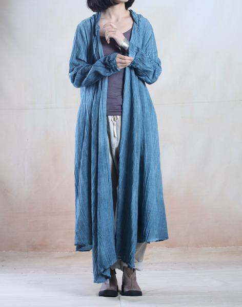 Blue long linen dress maxis cardigan plus size - Omychic