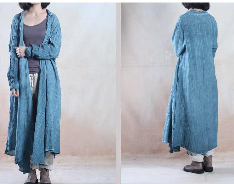 Blue long linen dress maxis cardigan plus size - Omychic