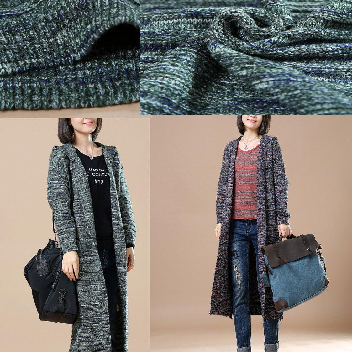 Blue long sweaters coats plus size knit outwear - Omychic