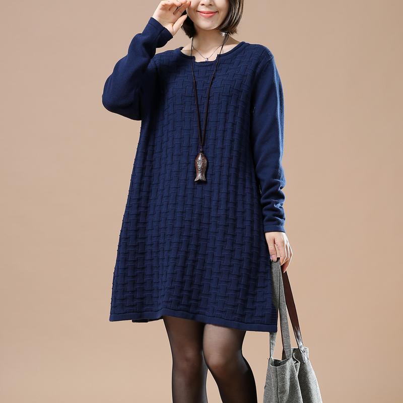 Blue new pattern knit sweaters for women plus size sweater dress - Omychic