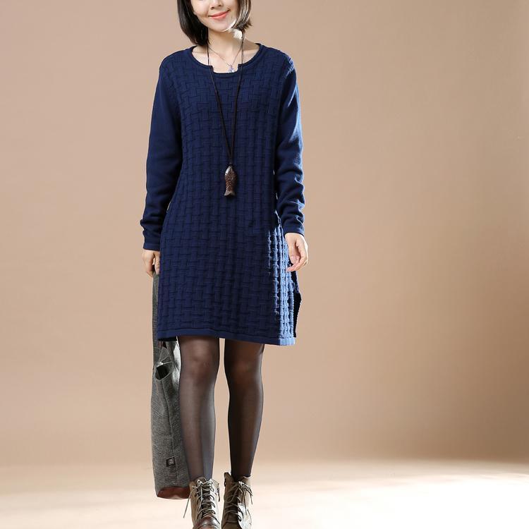 Blue new pattern knit sweaters for women plus size sweater dress - Omychic