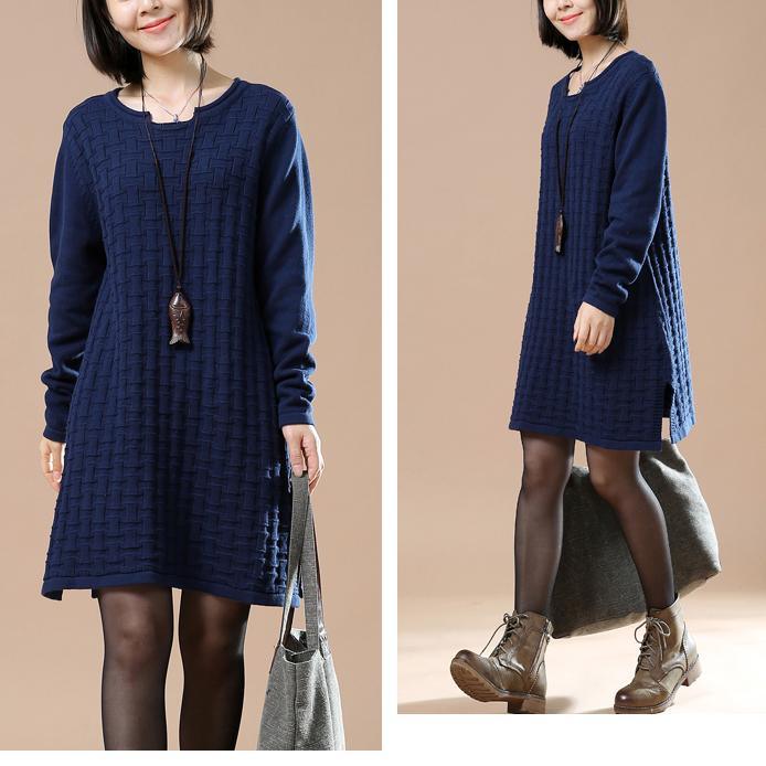 Blue new pattern knit sweaters for women plus size sweater dress - Omychic
