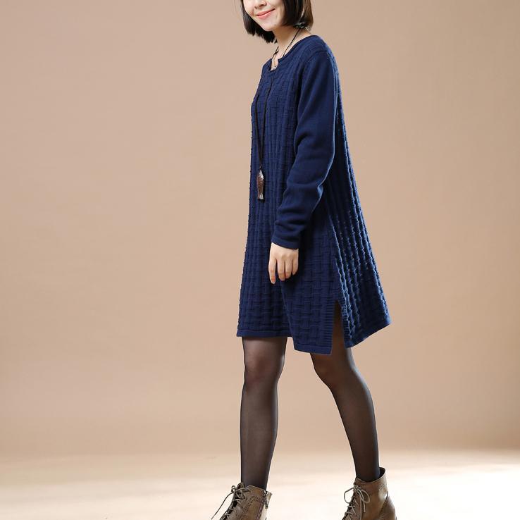 Blue new pattern knit sweaters for women plus size sweater dress - Omychic