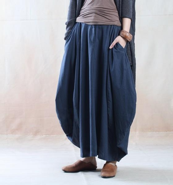 Blue oversize linen skirt long maxi skirt - The old Melody - Omychic