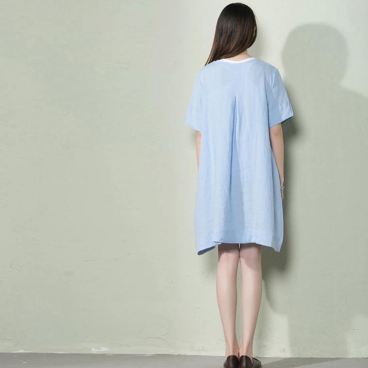 Blue oversize linen sundress plus size maternity holiday dress - Omychic