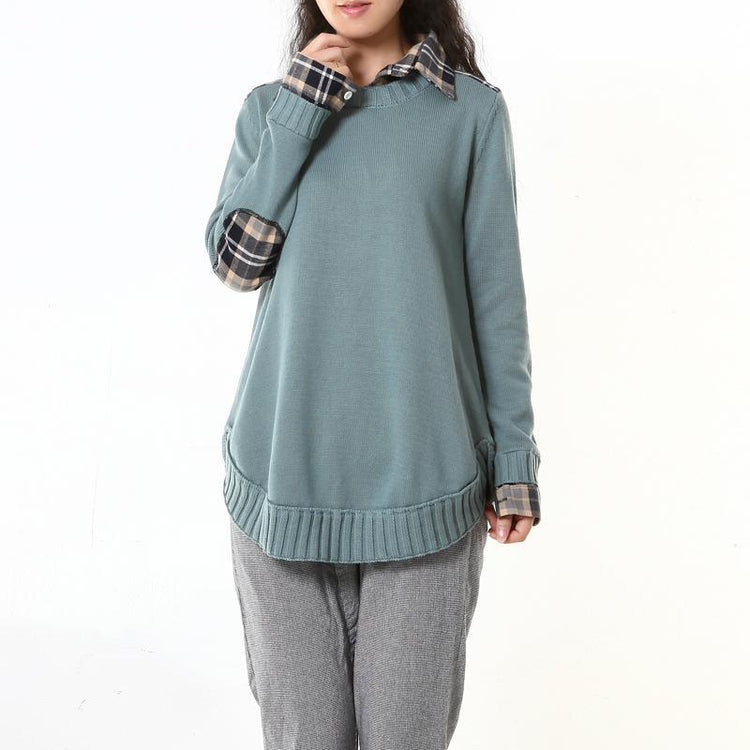 Blue oversize woman sweaters fake two pieces - Omychic