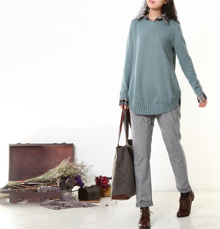 Blue oversize woman sweaters fake two pieces - Omychic