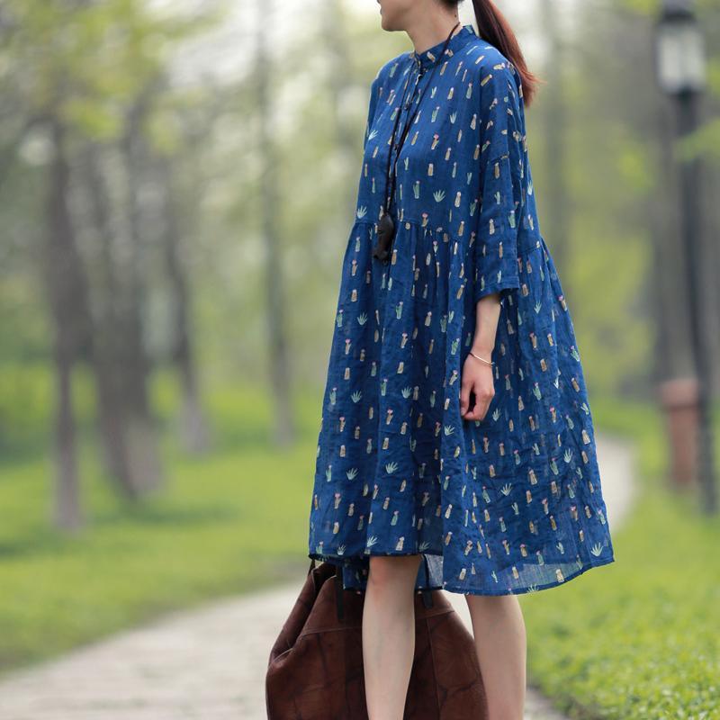 Blue plus size dresses summer cotton dress half sleeve maternity dress sundress - Omychic