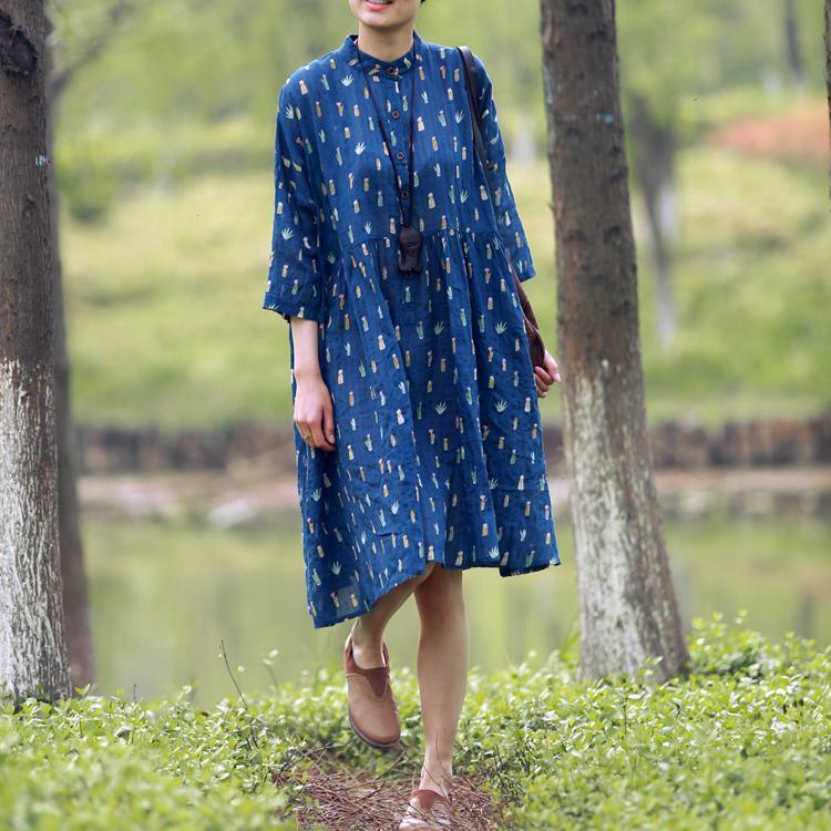 Blue plus size dresses summer cotton dress half sleeve maternity dress sundress - Omychic