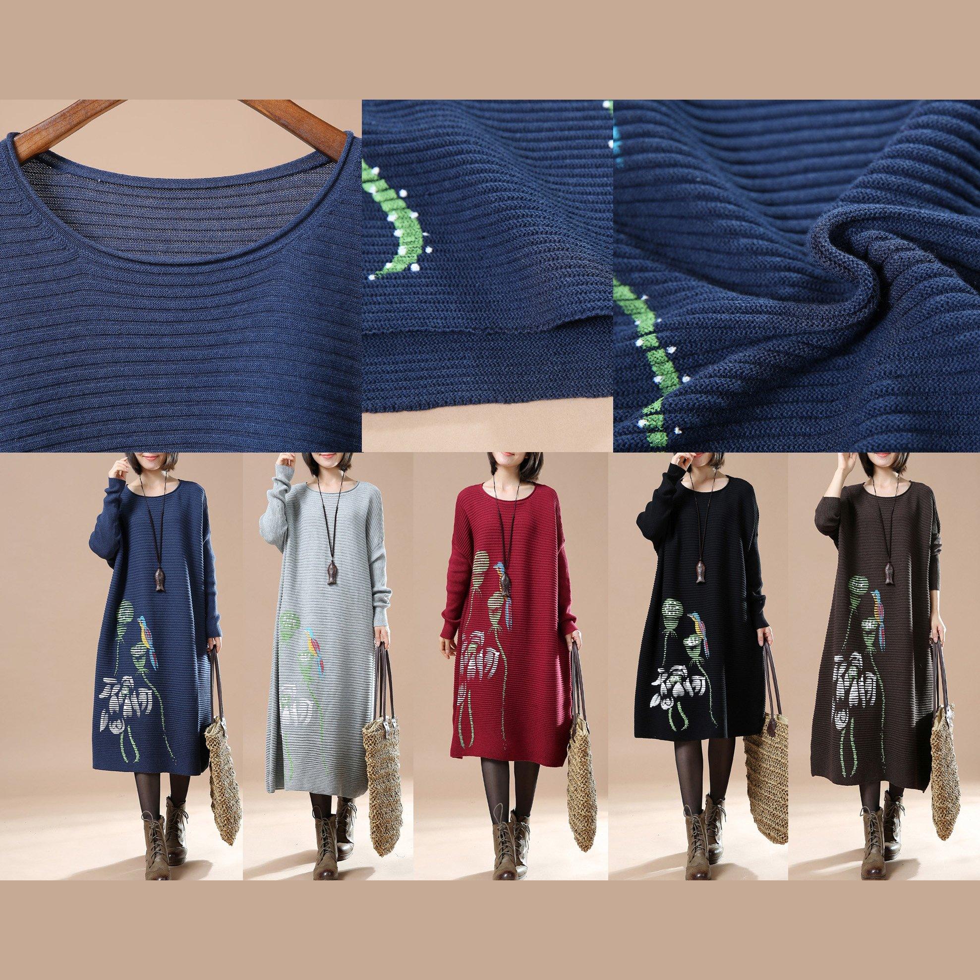 Blue plus size knit dresses oversize sweater - Omychic