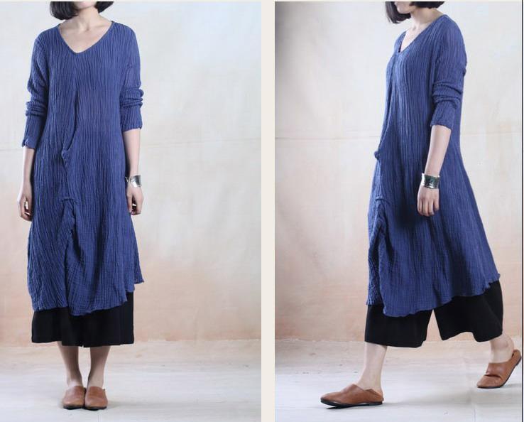 Blue plus size linen sundress long line maxi dress oversize- when a leaf turns green - Omychic