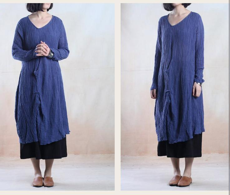 Blue plus size linen sundress long line maxi dress oversize- when a leaf turns green - Omychic
