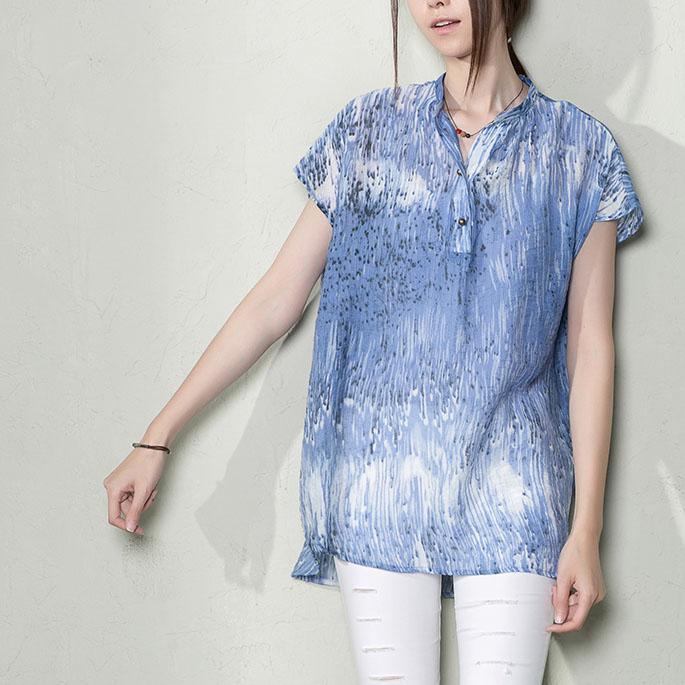Blue shooting star women short plus size summer blouse top short sleeve - Omychic