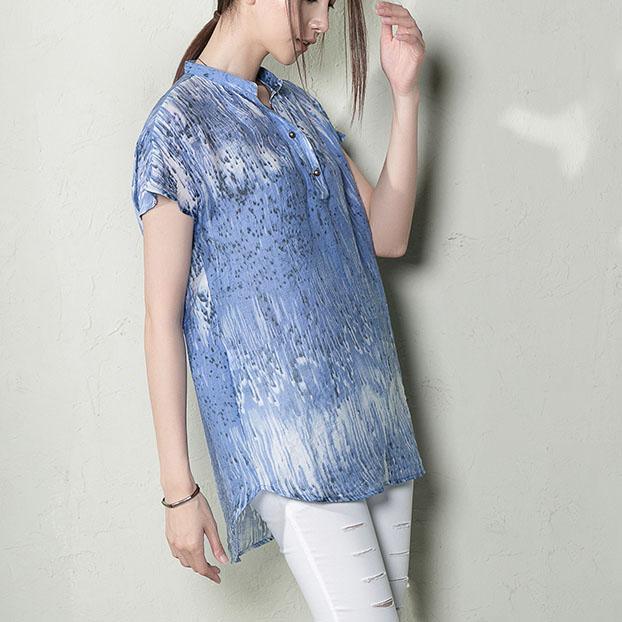 Blue shooting star women short plus size summer blouse top short sleeve - Omychic