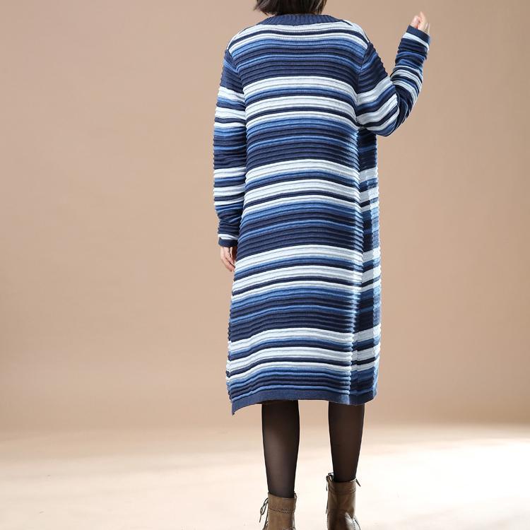 Blue striped knit cardigans woman plus size sweaters coats - Omychic