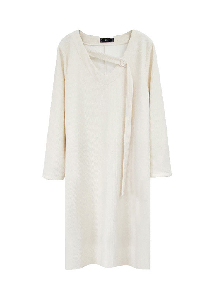 Bohemian Beige Oversized Asymmetrical Warm Fleece Dresses Fall