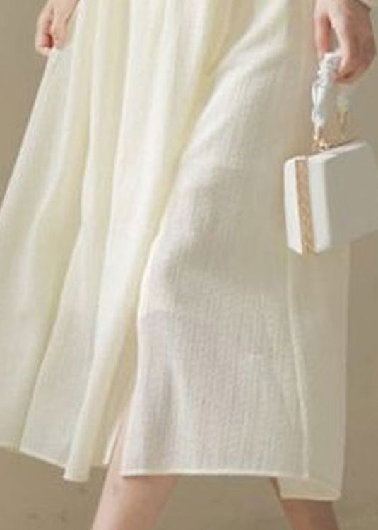 Bohemian Beige Stand Collar Patchwork Button Solid Long Dress Long Sleeve