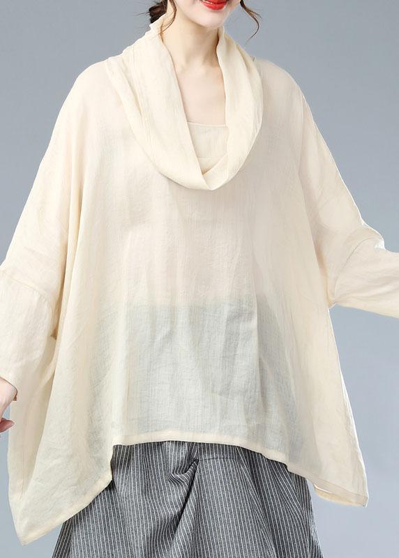 Bohemian Beige Turtle Neck Batwing Sleeve Fall Blouses - Omychic