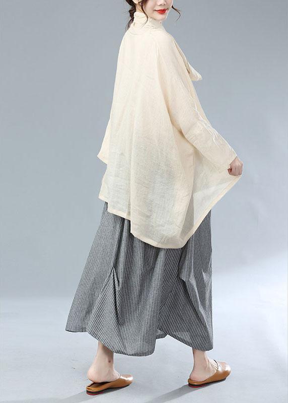 Bohemian Beige Turtle Neck Batwing Sleeve Fall Blouses - Omychic