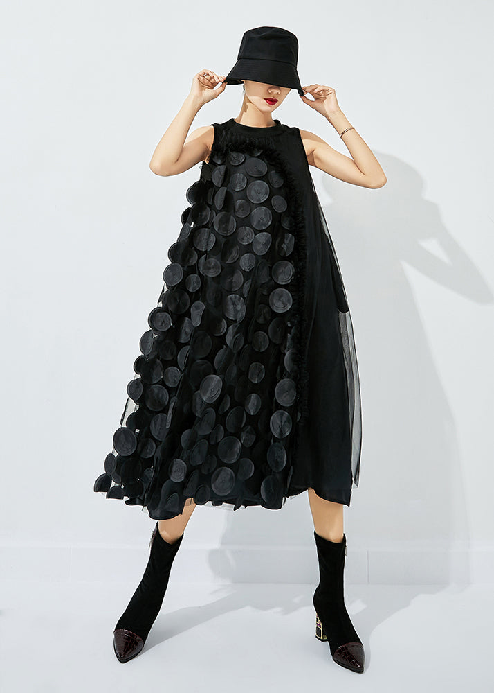 Bohemian Black Print asymmetrical design silk Mid Dress Summer