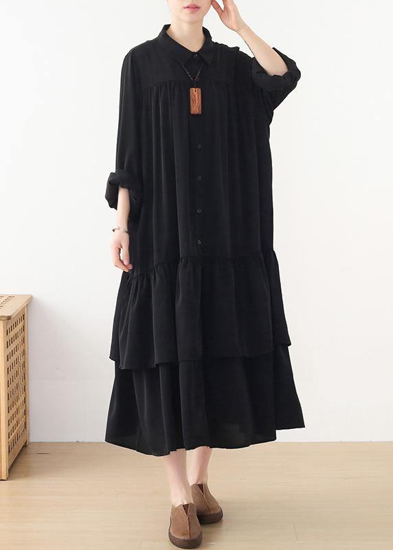 Bohemian Black Button Chiffon Spring Party Dress - Omychic