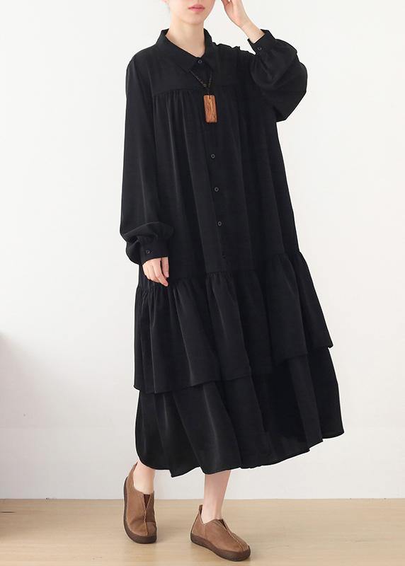 Bohemian Black Button Chiffon Spring Party Dress - Omychic