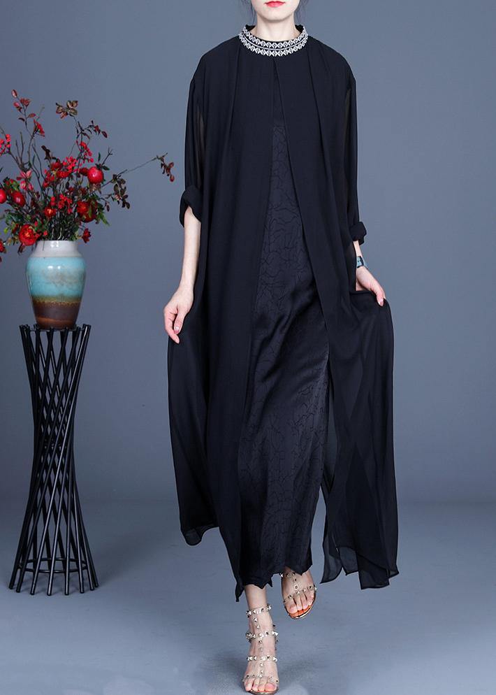 Bohemian Black Embroidery Oversize Maxi Summer Spring Chiffon Dress - Omychic