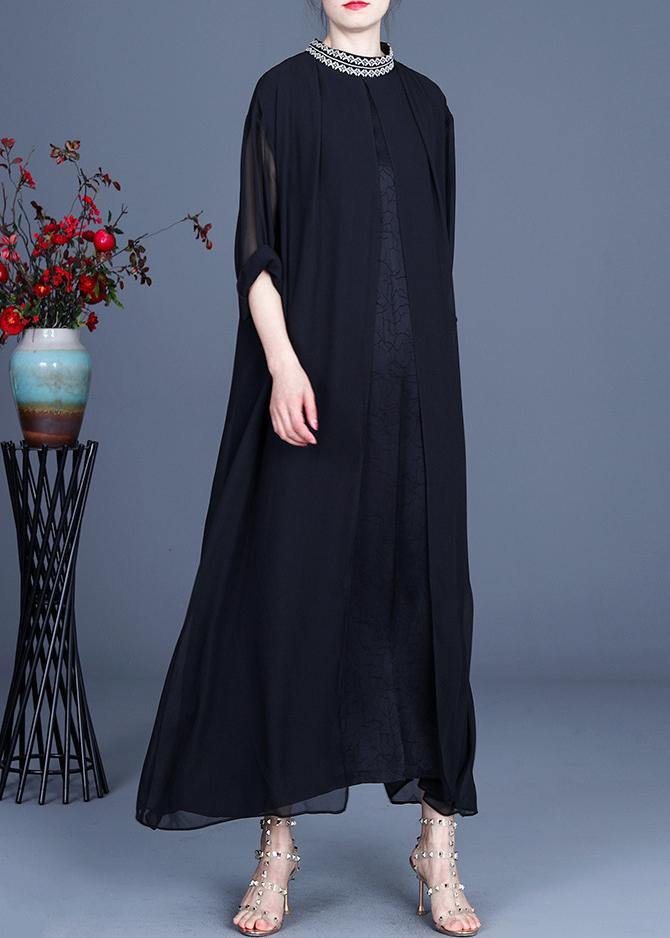 Bohemian Black Embroidery Oversize Maxi Summer Spring Chiffon Dress - Omychic