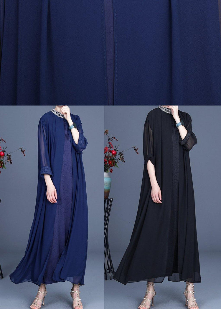 Bohemian Black Embroidery Oversize Maxi Summer Spring Chiffon Dress - Omychic