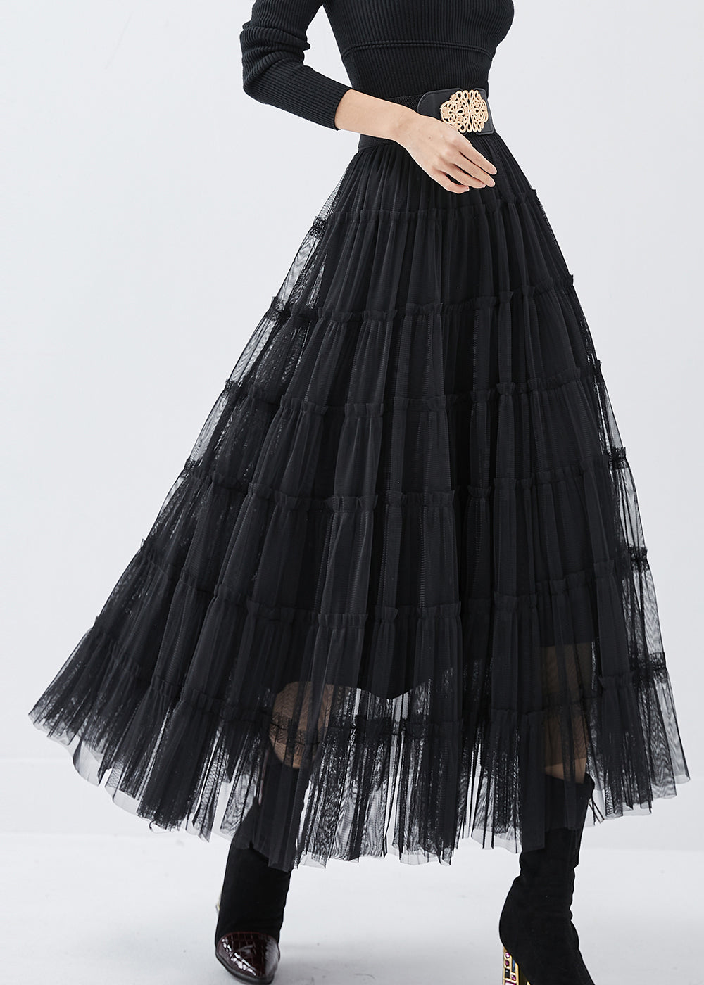 Bohemian Black High Waist Tulle Holiday Skirt Spring