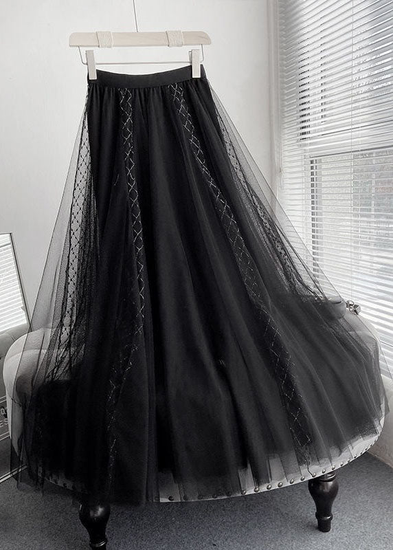 Bohemian Black High Waist Wrinkled Patchwork Tulle Skirts Summer