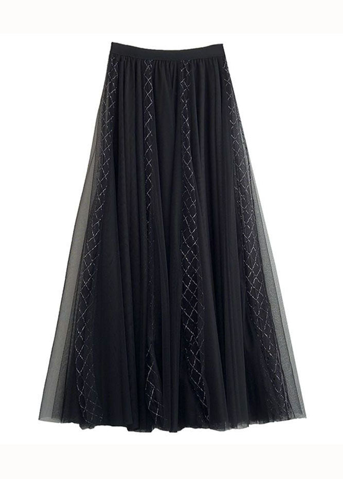 Bohemian Black High Waist Wrinkled Patchwork Tulle Skirts Summer